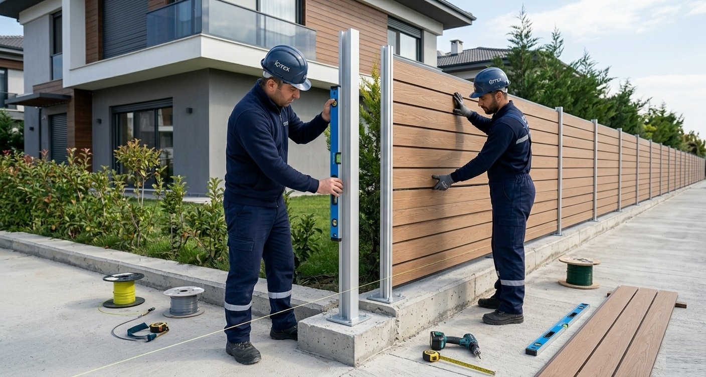 Modern alüminyum direkli ahşap kompozit çit montajı