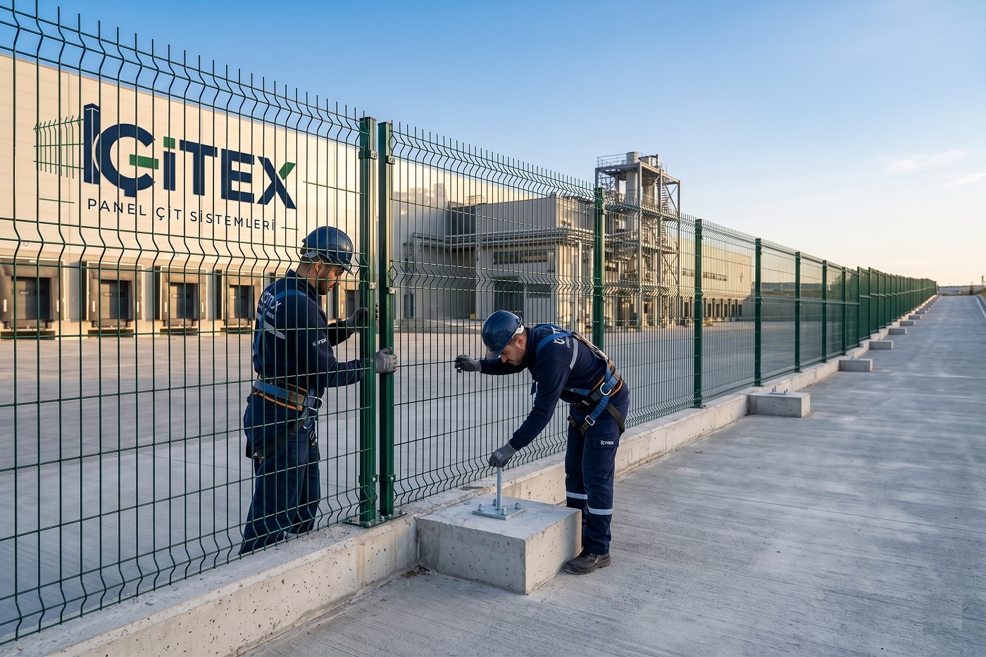 Lojistik merkezi sınır duvarı üzerine jiletli tel ve panel çit montajı